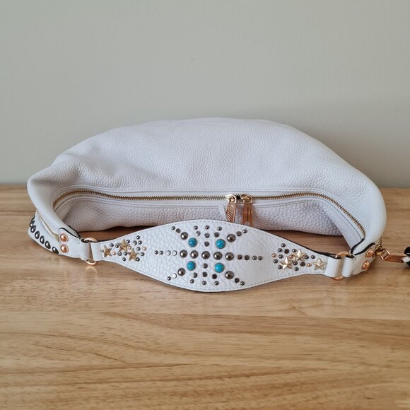 Rebecca Minkoff Bailey Austin Studded Hobo White Pebbled Leather Shoulder Bag - Picture 9 of 15